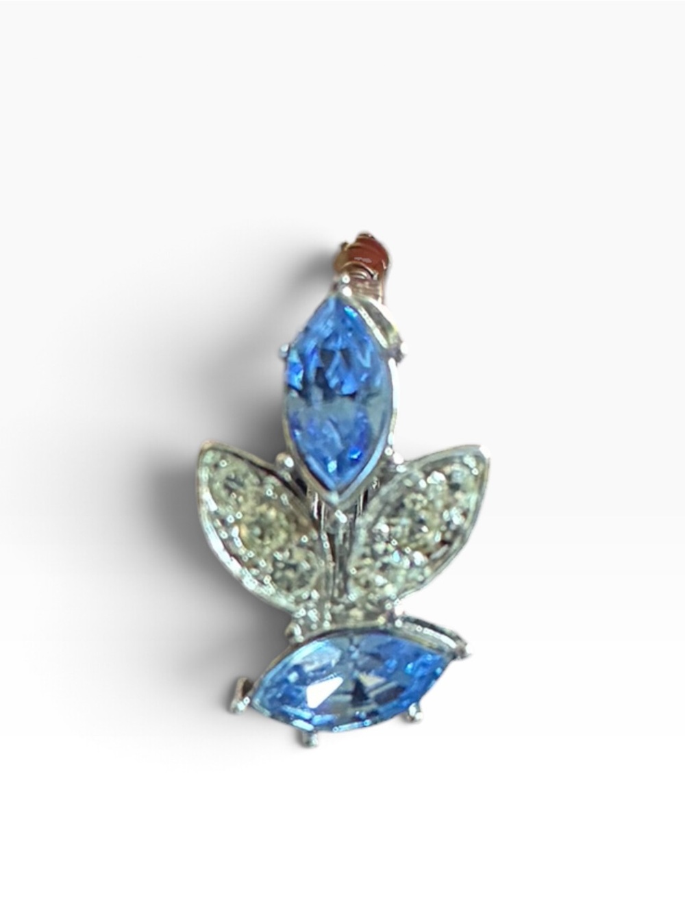 Blue Crystal Floral Leaf Drop Clip-on Earrings - Women Jewelry - Picture 2 of 6